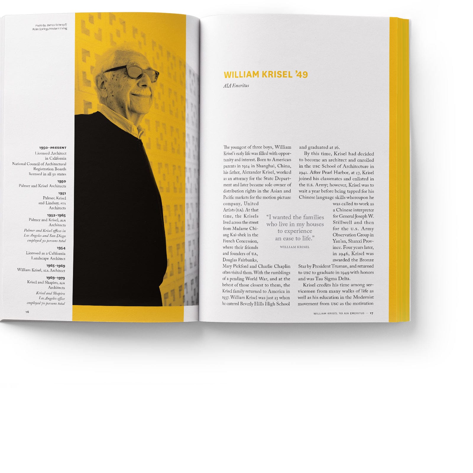 book spread with an image of modernist architect William Krisel