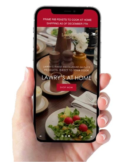 mobile phone displaying Lawry's At Home website