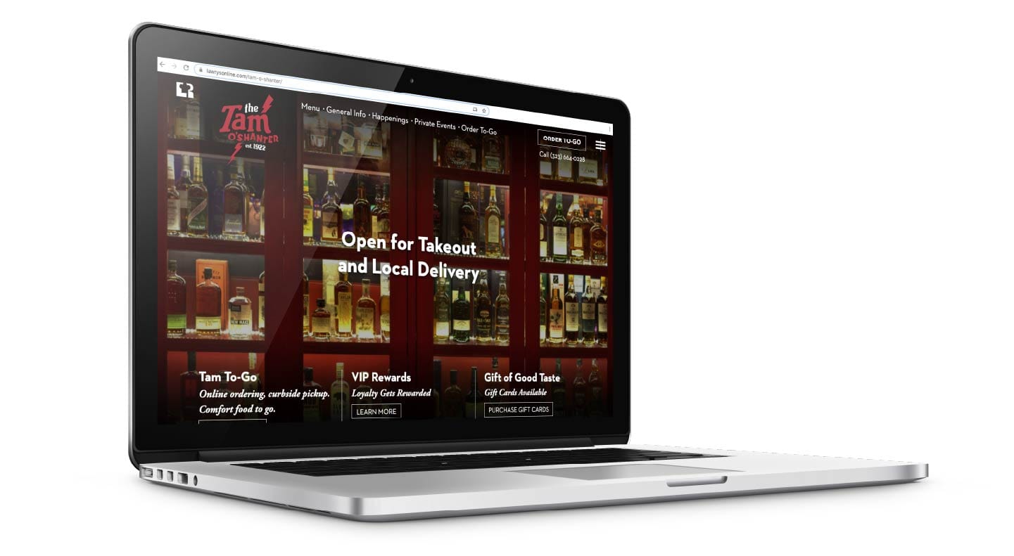 laptop displaying the takeout ordering page for the Tam O'Shanter restaurant