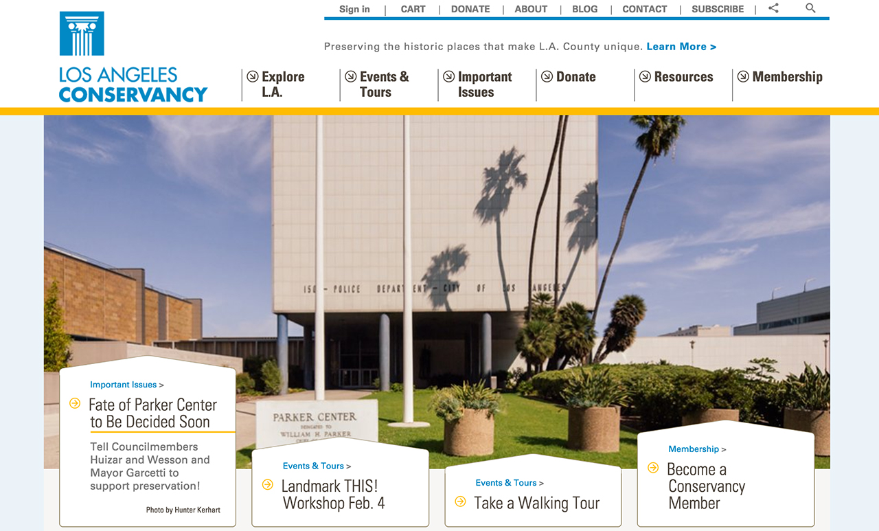 Los Angeles Conservancy homepage preservation tab by YYES