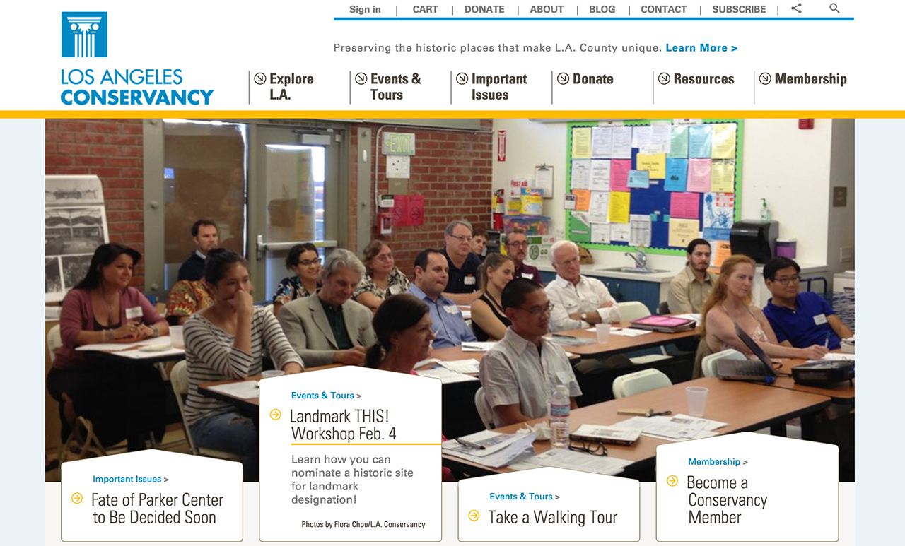 Los Angeles Conservancy homepage historic sites tab by YYES