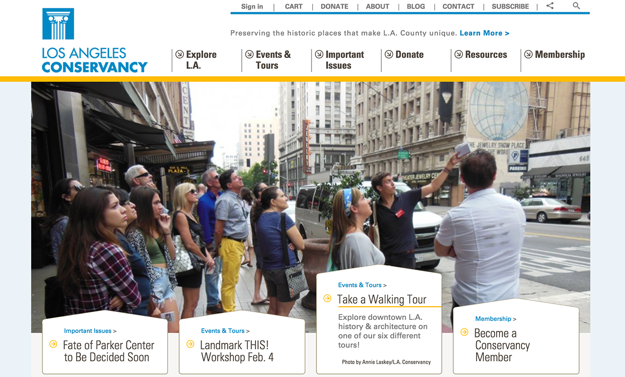 Los Angeles Conservancy homepage tour tab by YYES