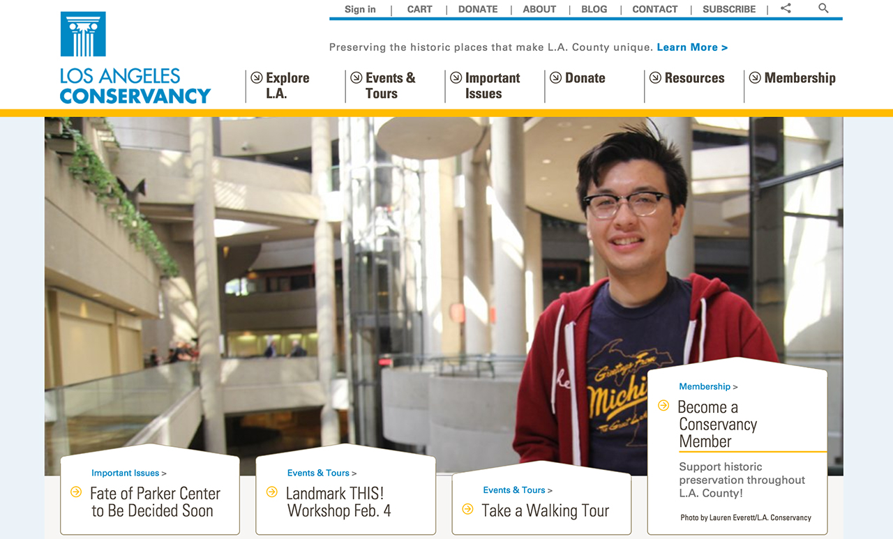 Los Angeles Conservancy homepage membership tab by YYES
