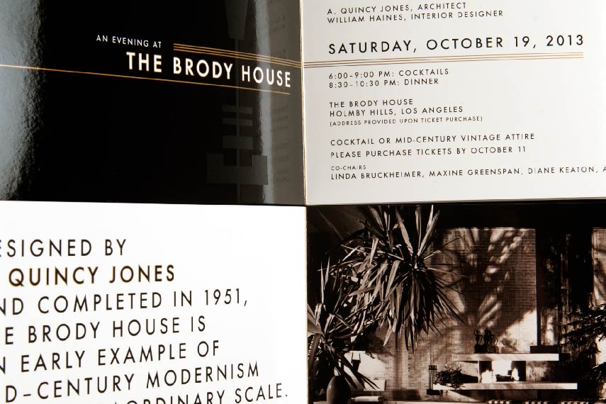 Los Angeles Conservancy Brody House gala fundraising invitation by YYES
