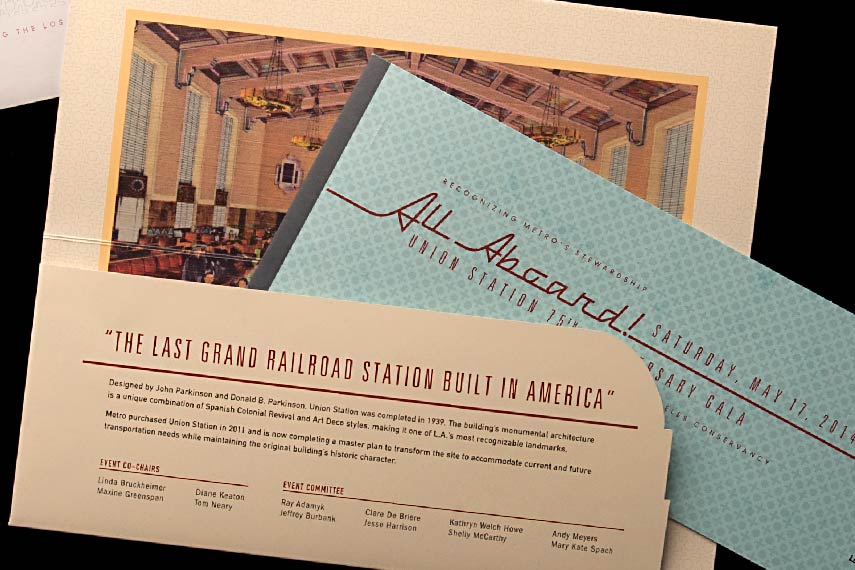Los Angeles Conservancy Union Station 75th Anniversary gala fundraising invitation by YYES