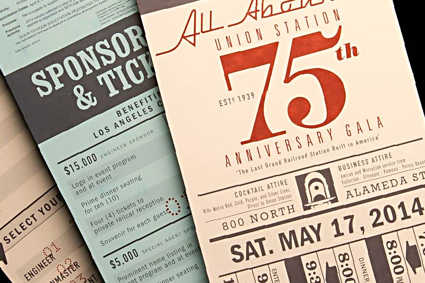 Los Angeles Conservancy Union Station 75th Anniversary gala fundraising invitation by YYES